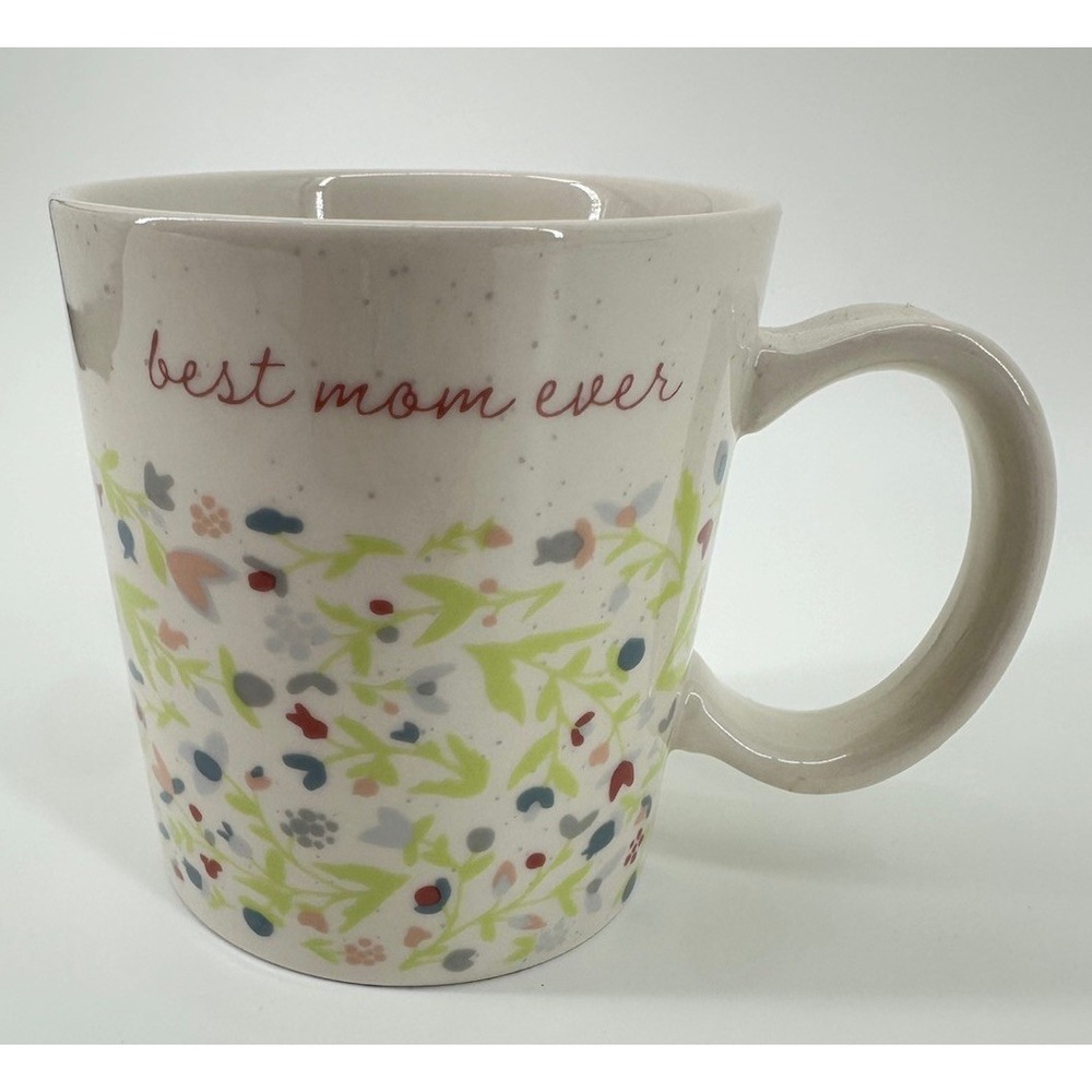 Threshold Stoneware "Best Mom Ever" Ceramic Coffee Mug  Ivory Floral Mothers Day